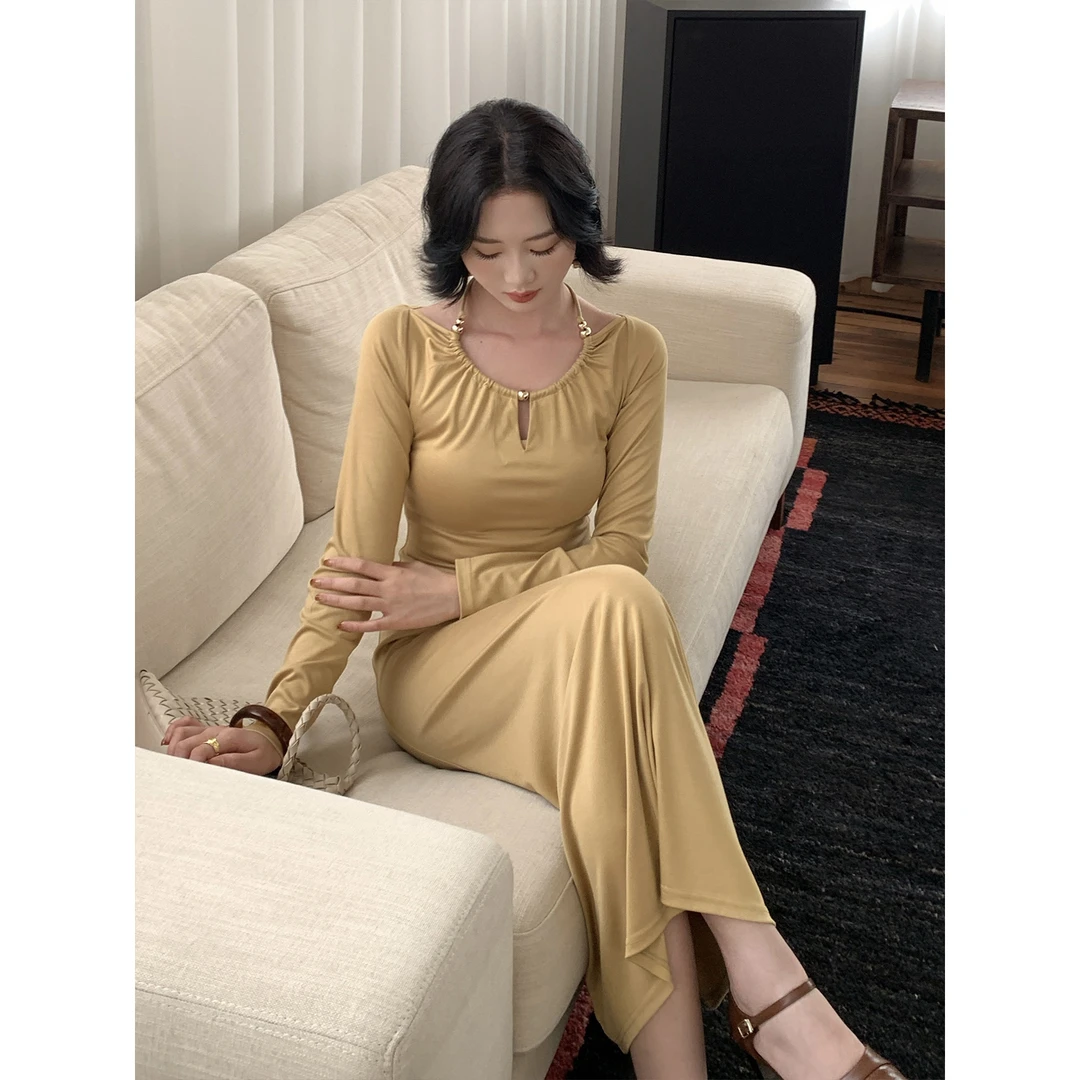 SYT自制 法式小众挂脖绑带连衣裙
