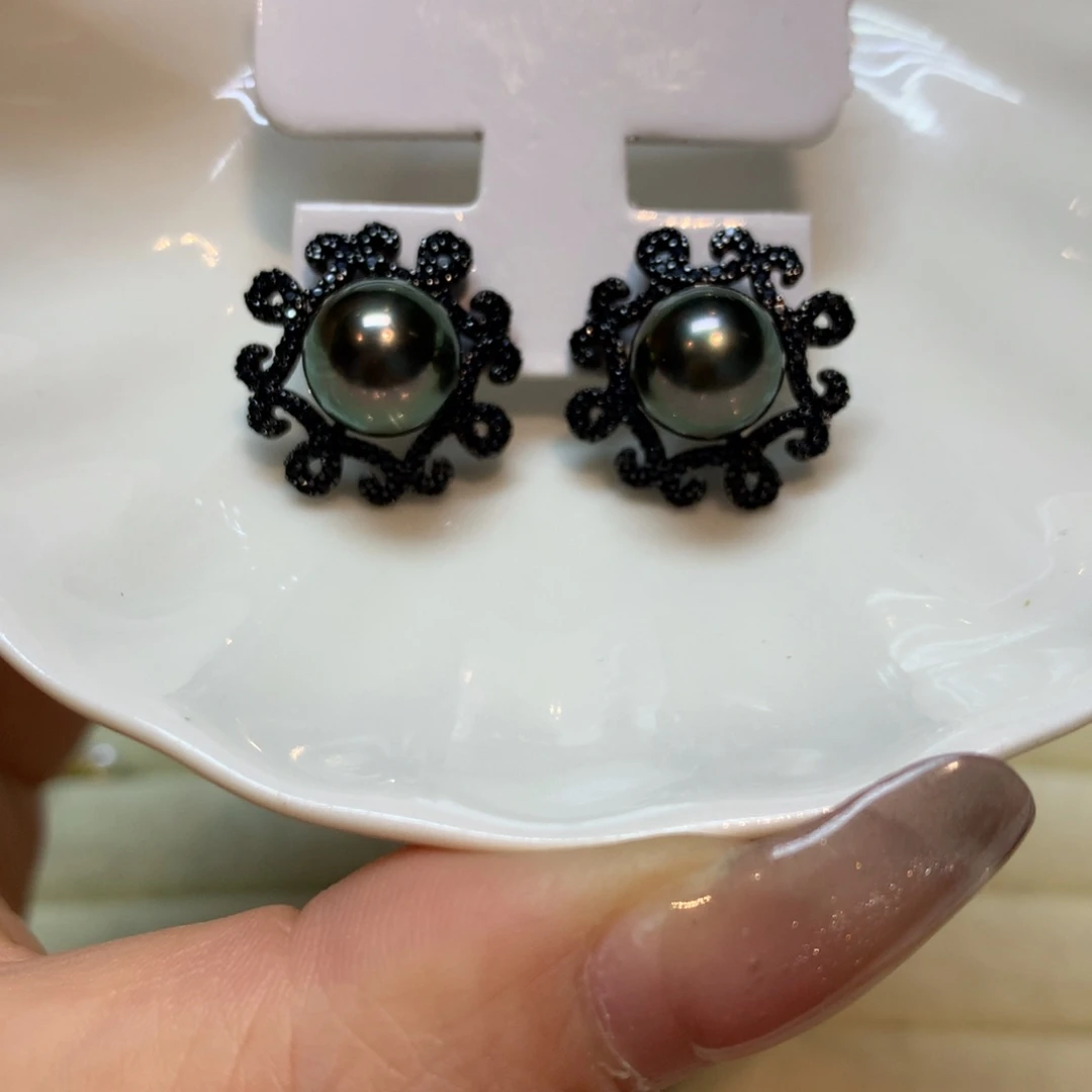 海水珍珠耳饰银S925镶嵌