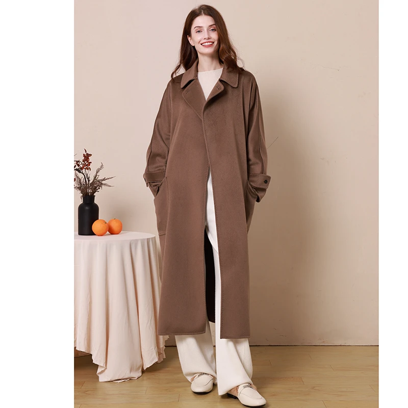 FI秋冬04新款100%山羊绒中长款双面羊绒高级品质轻奢大衣翻领外套