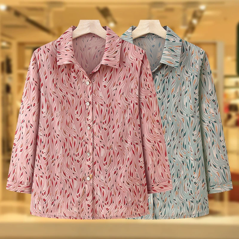 中老年女装妈妈装春装衬衣老人奶奶夏装九分袖衬衫老太太洋气上衣