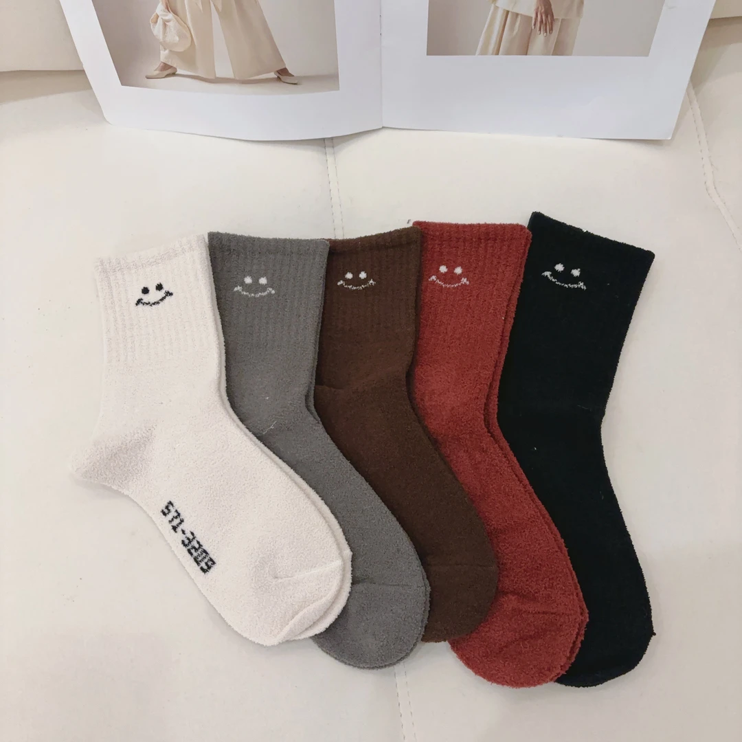 豆豆DD 【双面绒】笑脸冬季保暖厚实中筒袜加厚袜子-3209WZD