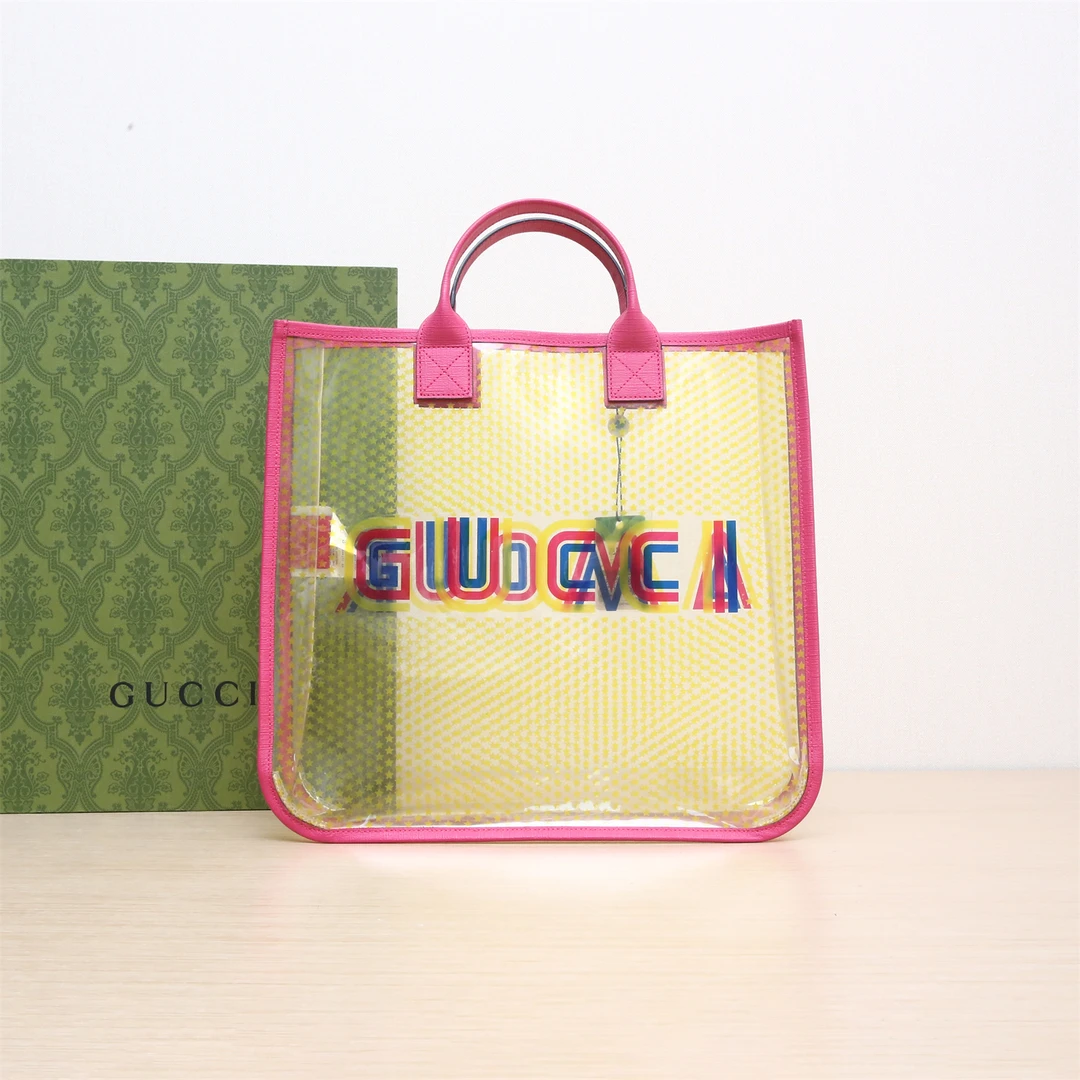 95新 GUCCI/古驰 GUCCI 透明 手提包 玫红 PVC P244692080