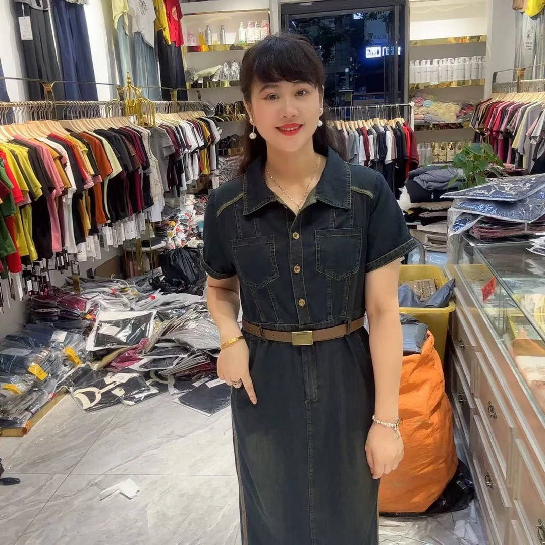 10-8621翻领牛仔连衣裙105长