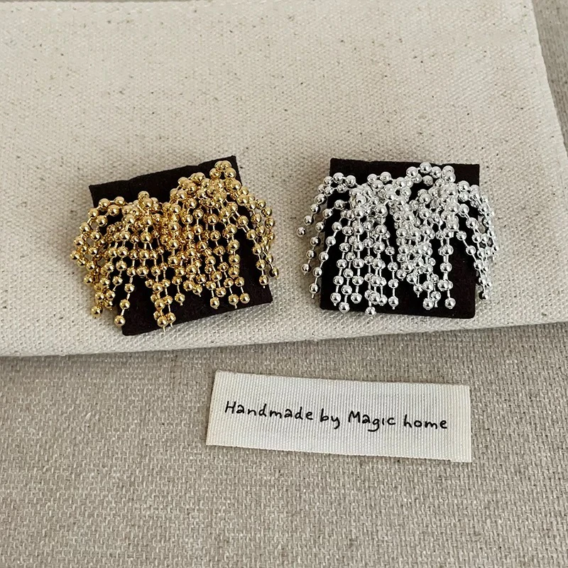 铜合金耳饰 【烟花瀑布】小众高级感金属球球气质流苏耳钉 A118