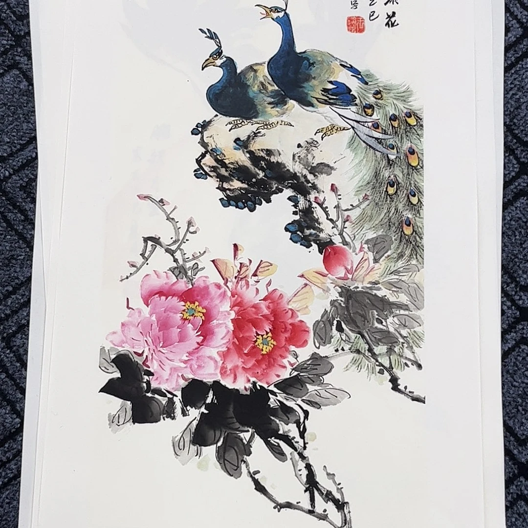 天***道国画王峰玉老师四尺四开花鸟作品旭