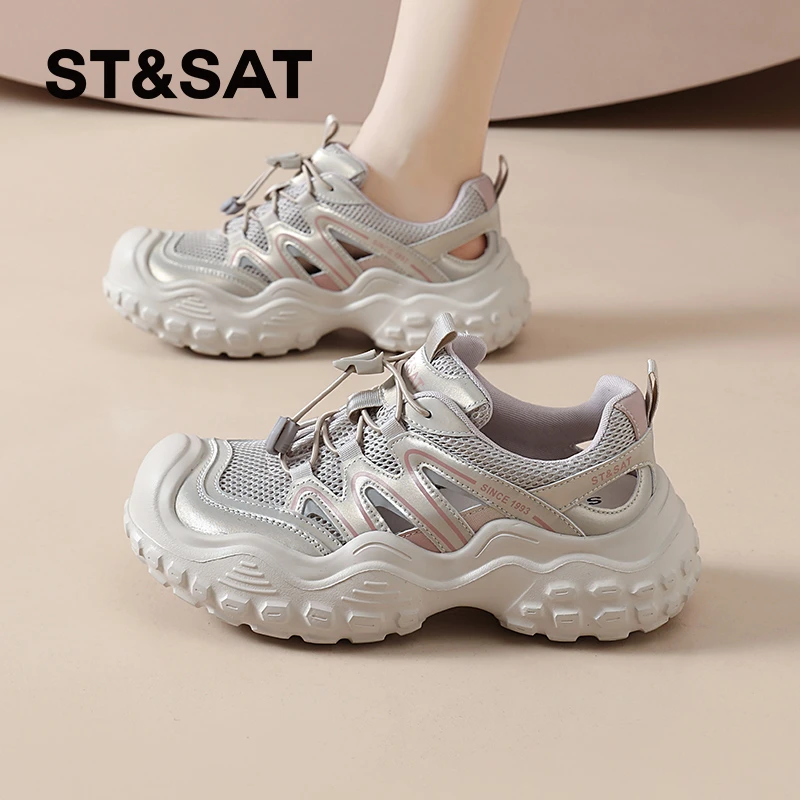 星期六休闲溯溪鞋2025夏季新款增高镂空凉鞋百搭女士小个子运动鞋