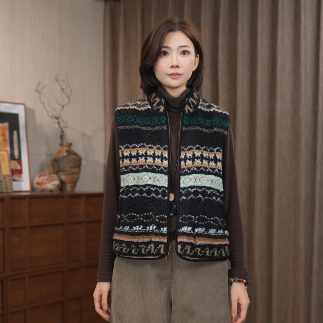 CHENGRAN<彝彩.两面穿口袋马甲时尚修身型厚款圆领无袖马夹秋冬