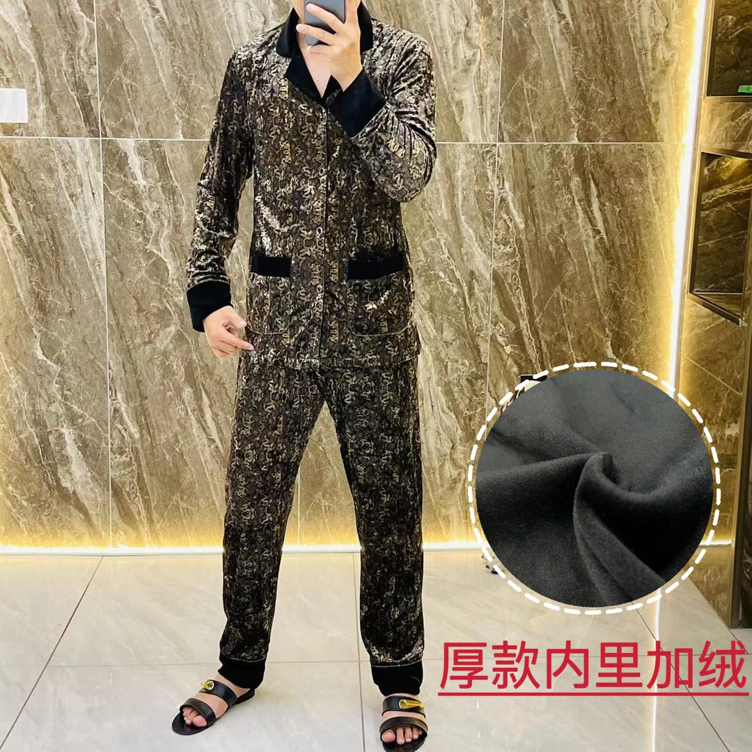 【1309】冬季新款丝绒弹力休闲家居服加厚睡衣套装男士时尚休闲