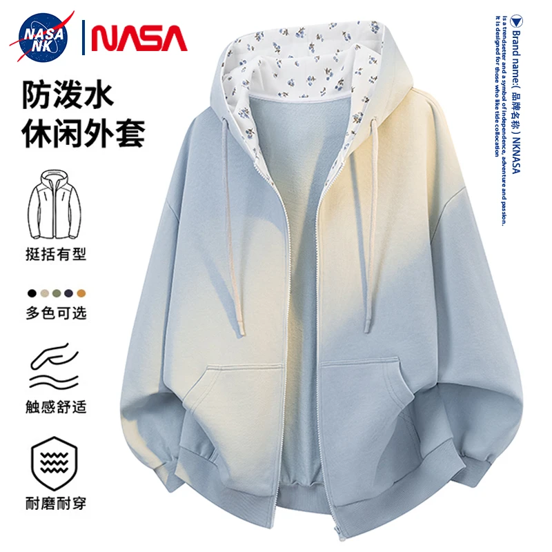 NASA联名连帽碎花外套男士春秋季透气青少年学生宽松百搭休闲夹克