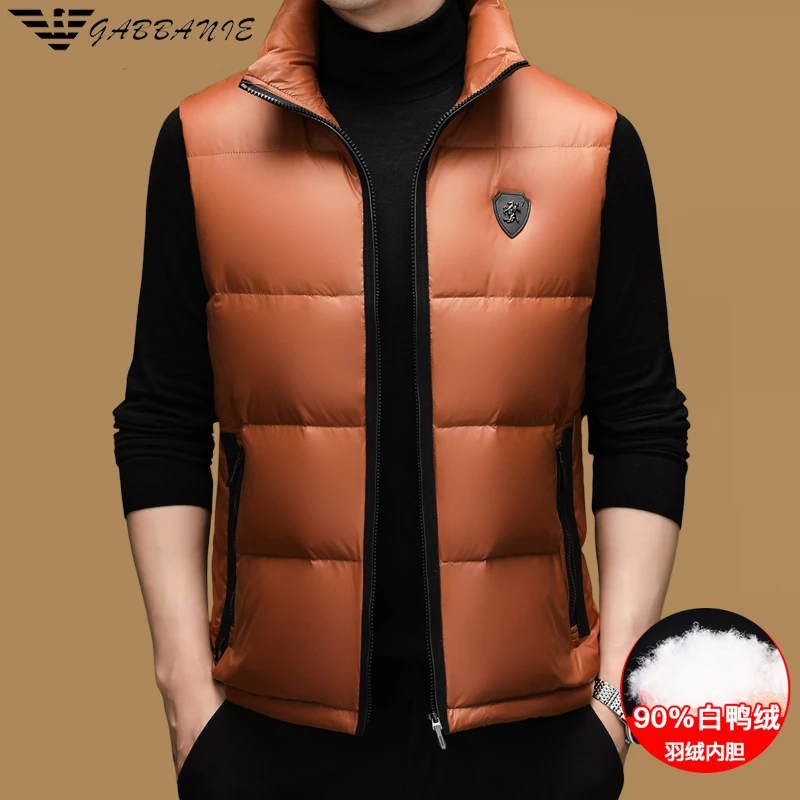 意大利专柜轻奢立领羽绒马甲男2025秋冬季新款时尚百搭亮面小马甲