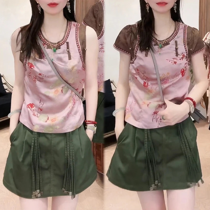 老钱风女装夏季短袖T恤爆款上衣国风轻奢高级感富家千金气质衣服