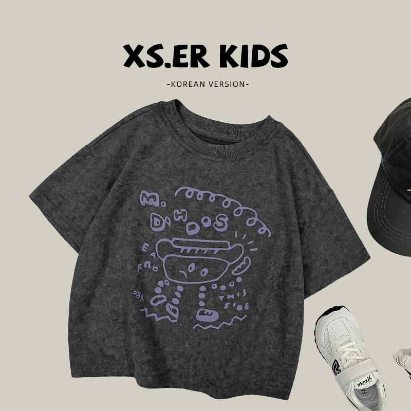 现货-【兔小呗】夏季儿童韩版复古卡通潮流休闲宽松T恤SJ2753