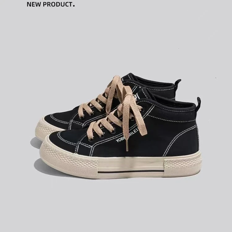 GD35 黑棕 中帮帆布鞋女2025春季新款复古小众女鞋百搭休闲板鞋子