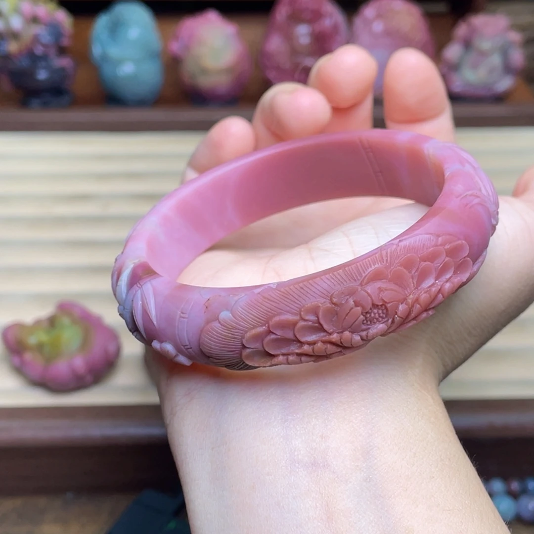 琴***福未镶嵌玛瑙/玉髓珠宝半成品盐源玛瑙苏工凤穿牡丹手镯