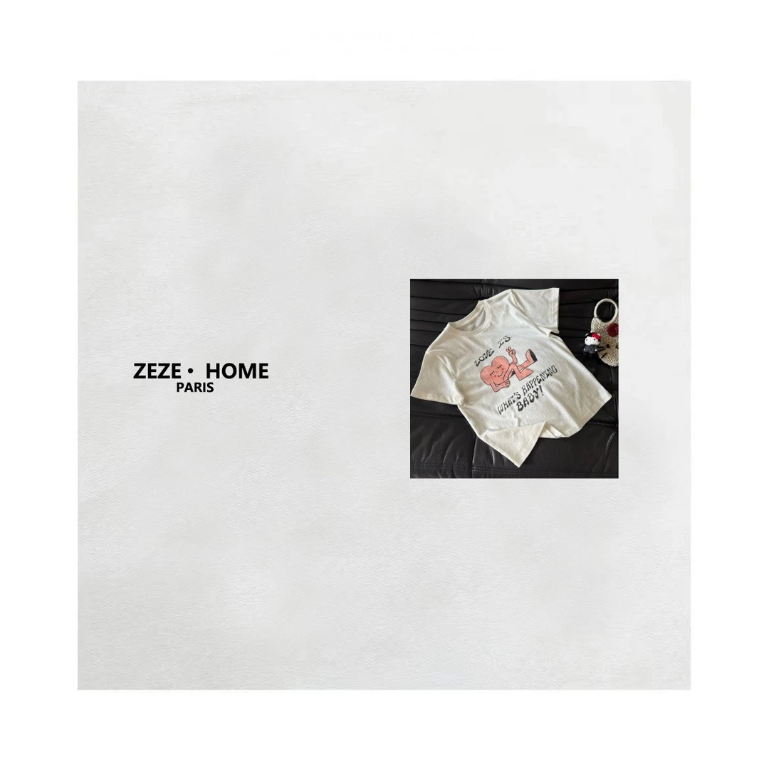 【多多专属】小众设计简约卡通爱心耶图案印花短袖T恤女夏2025新款