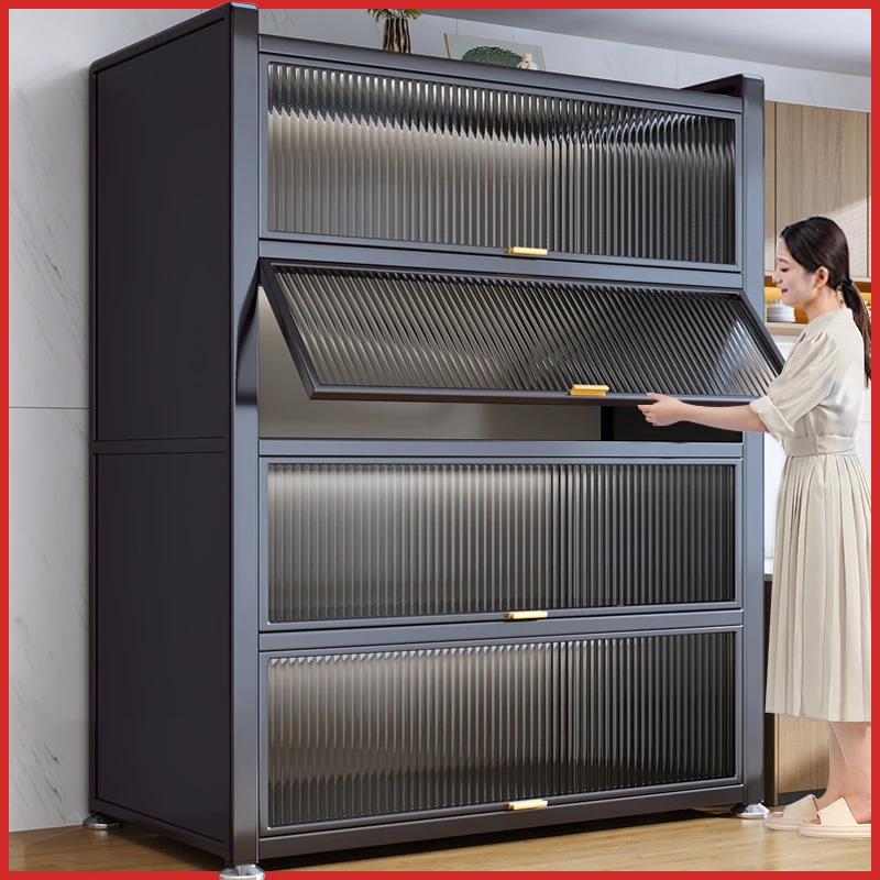 家用钢制餐边柜落地多层家用收纳储物柜多功能微波炉烤箱置物架