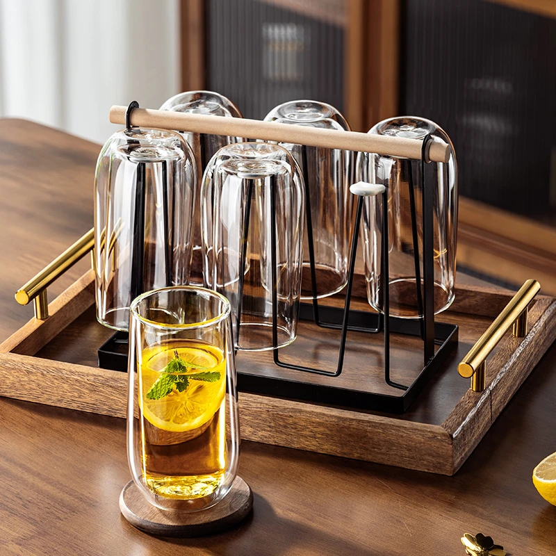 双层隔热玻璃杯子家庭用耐高温招待客厅高硼硅防烫喝茶水杯具套装