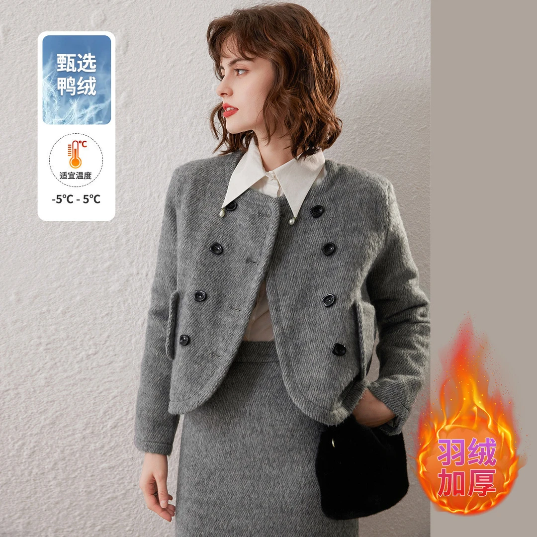 白鹿语秋冬新款时尚气质百搭保暖短款外套女装鸭绒羽绒服WBX36035