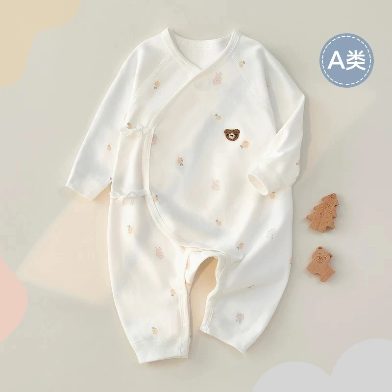 两件新生儿连体衣春秋款a类纯棉初生儿宝宝哈衣婴儿半背衣空调服