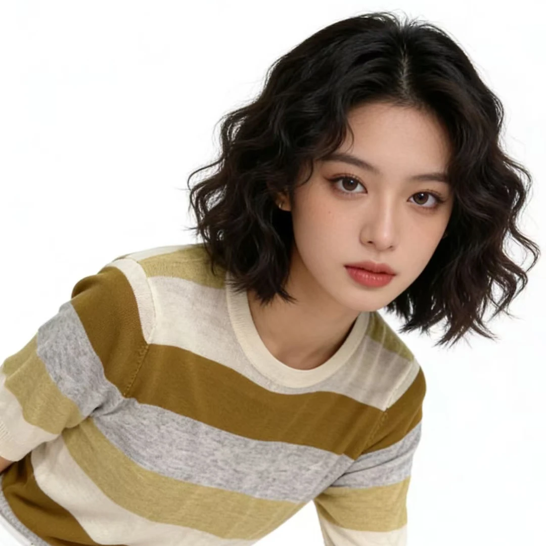 圆领条纹针织衫女柔软宽条纹撞色上衣秋冬新款休闲百搭毛衣短袖