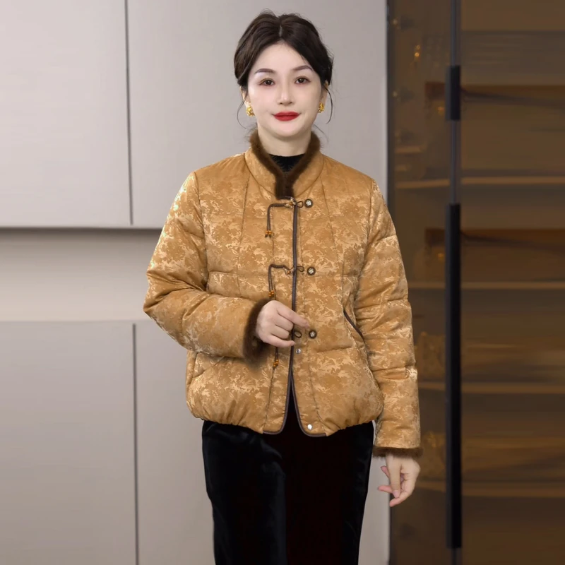 新中式复古风盘扣羽绒服女2025冬季中老年妈妈装时尚立领显瘦外套