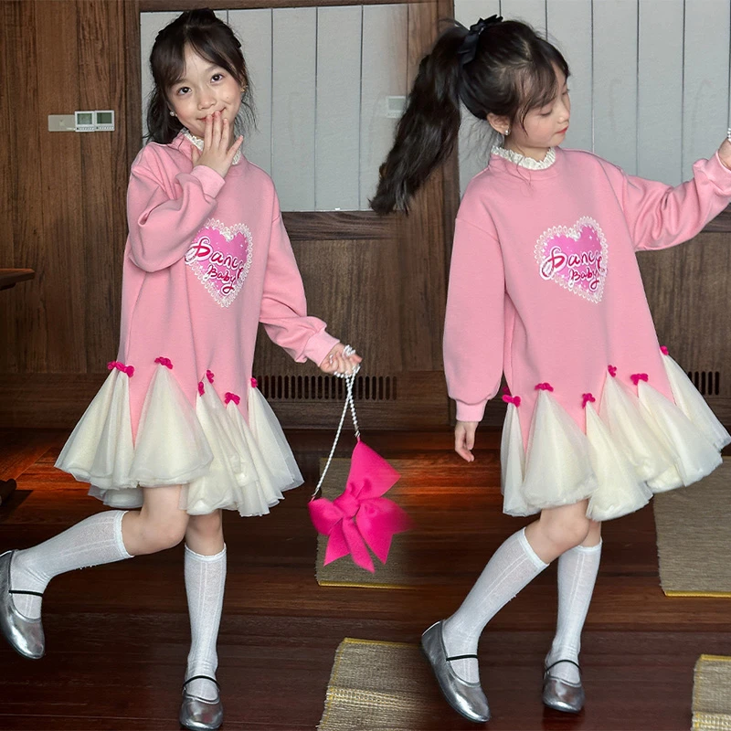 女童春秋款粉色公主裙2025年款衣服儿童服装洋气时髦赫本风连衣裙