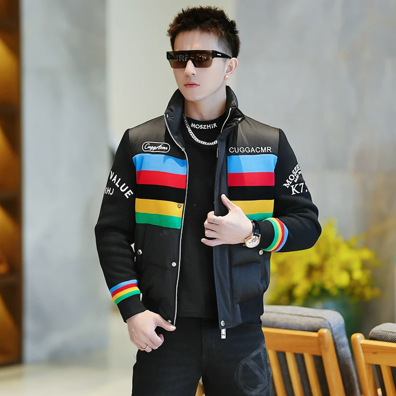 【I.TEX】 冬季潮流个性撞色羽绒服男士针织拼接百搭立领保暖厚外套