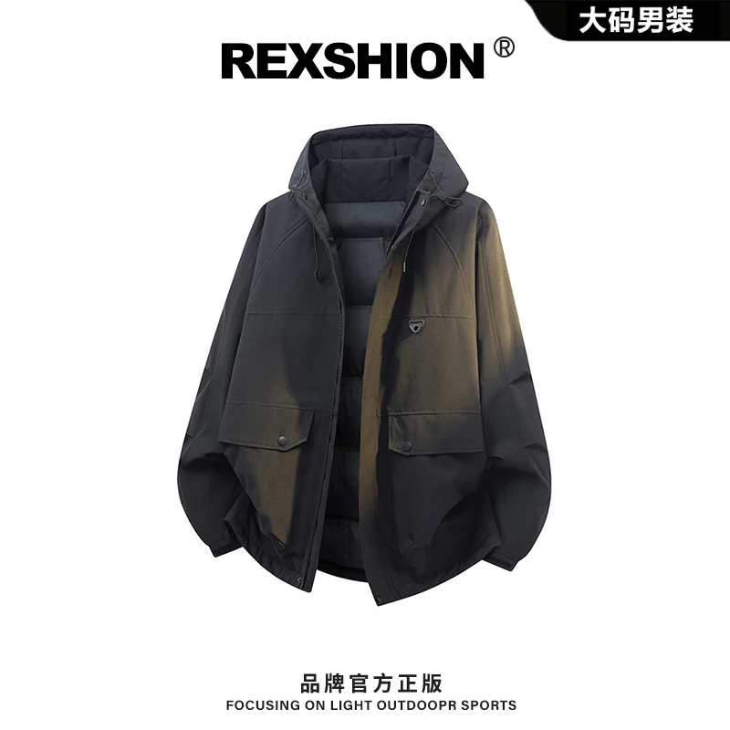 REXSHION秋冬季新款风尚连帽棉衣外套男美式潮流休闲宽松保暖夹克