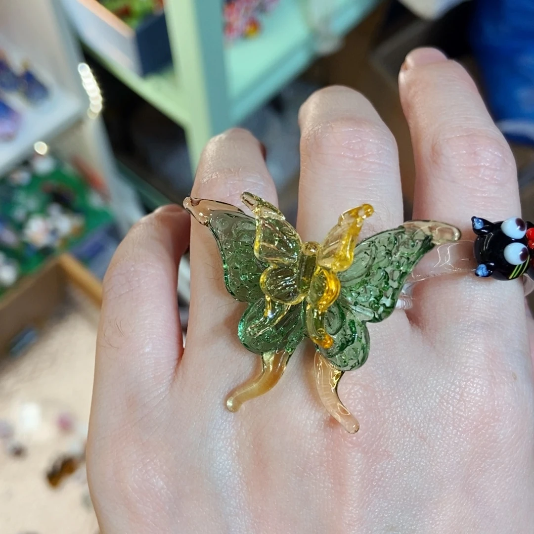 琉璃手工艺品绿金戒指