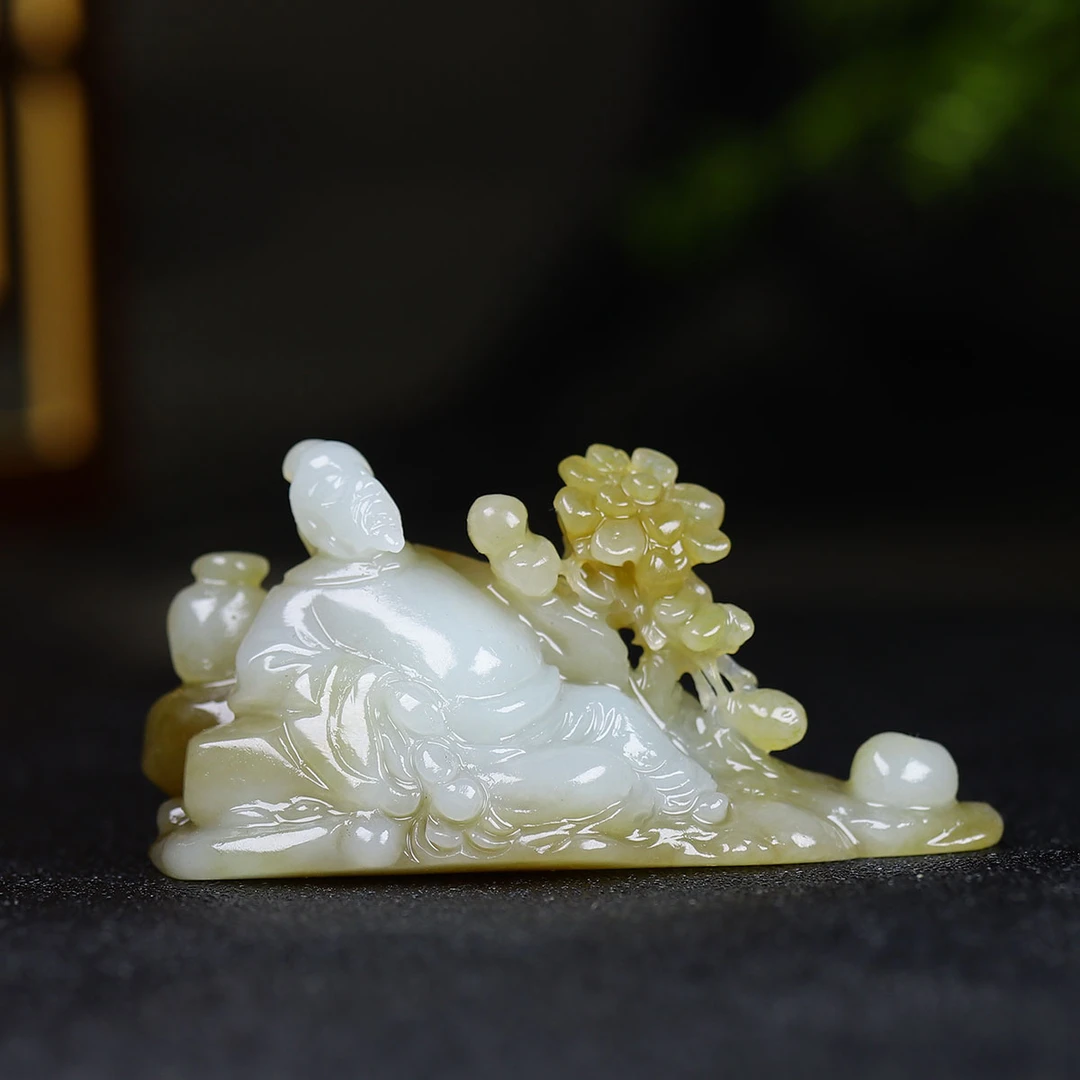 112764和田玉糖白玉闲情雅致小摆件