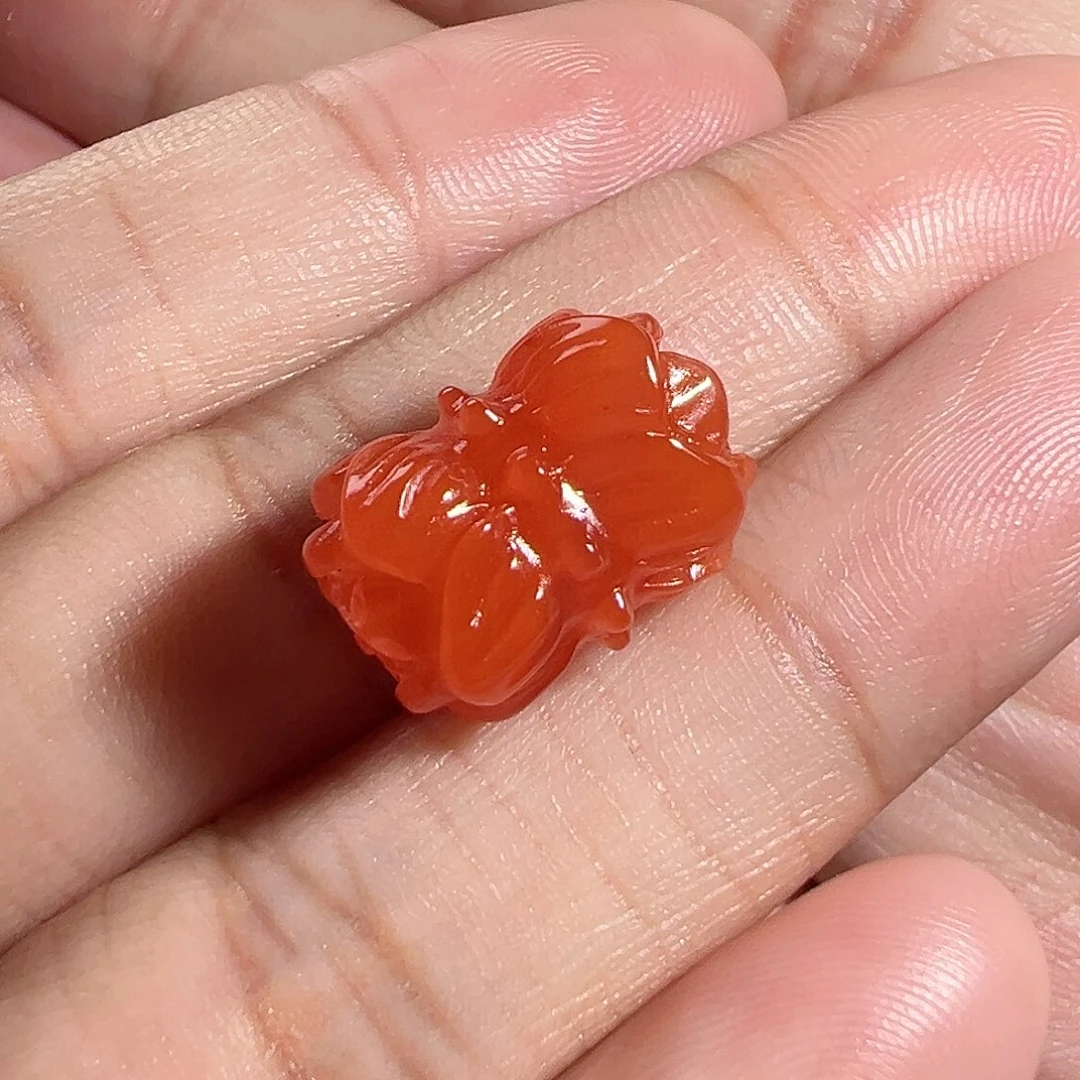 南红玛瑙珠宝奇石未镶嵌柿子红精品并蒂莲11.4MM