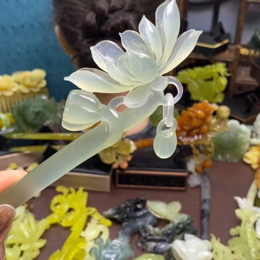 【闪购商品】岫玉发簪发簪盘发发簪未镶嵌菩*莲