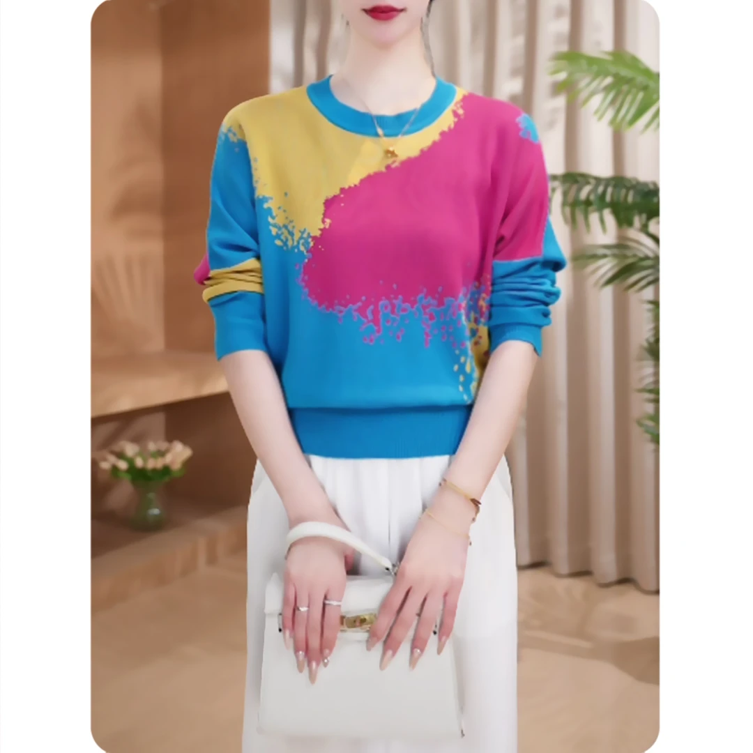 <彩蓝>新品女士宽松小衫气质上衣时尚休闲女装3ZS0125923