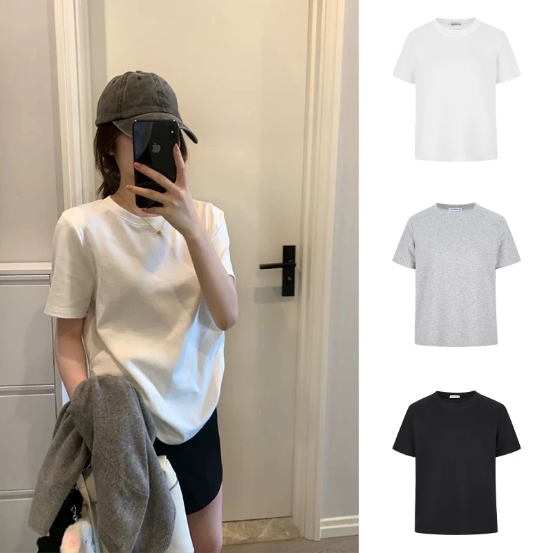 Moses Queen/魔西女王夏季正肩圆领休闲短袖t恤宽松显瘦百搭上衣