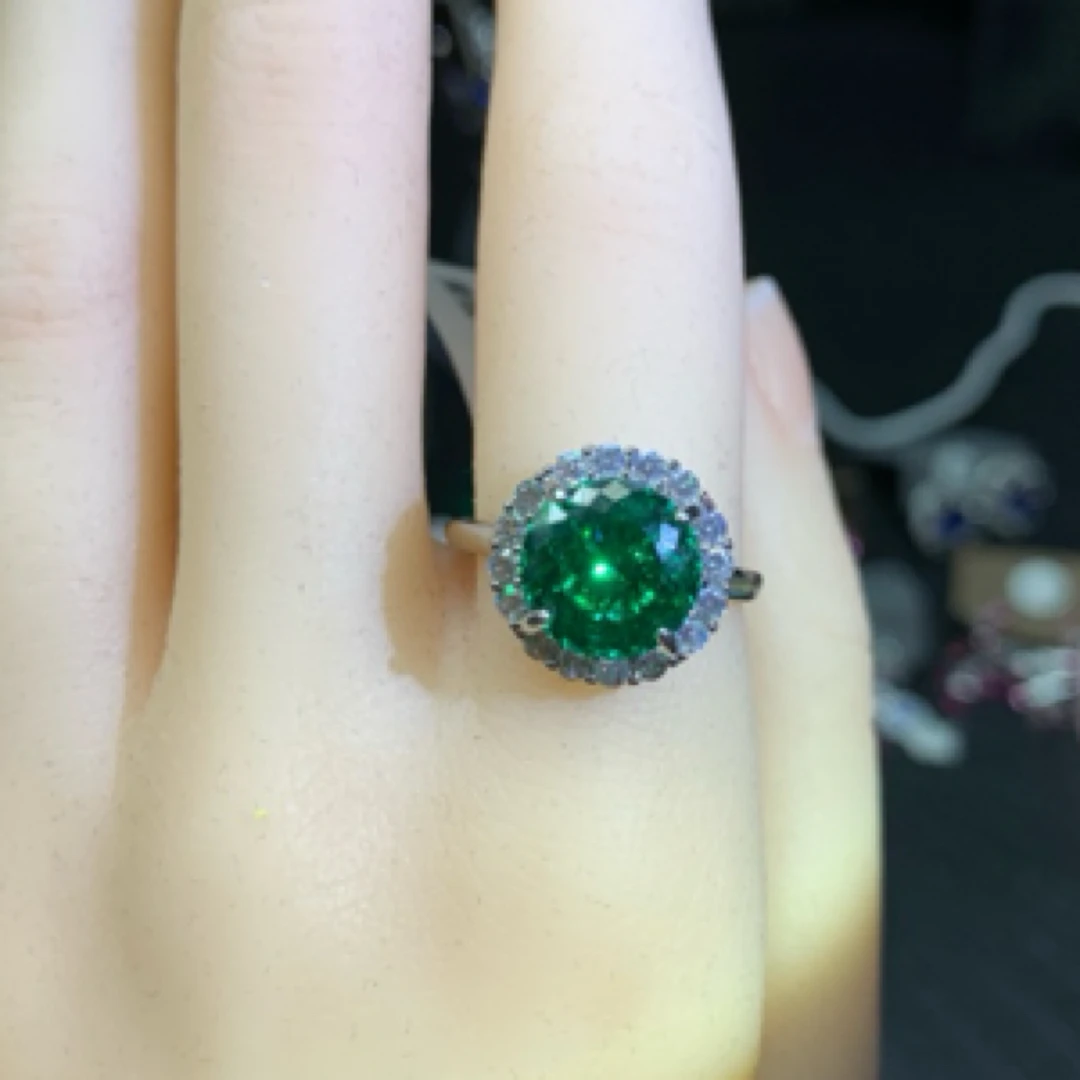 铜合金锆石戒指 奢华优雅冰花切绿色戒指151