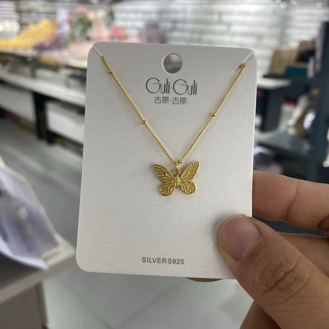 链子925银 07357古丽品牌新款S925纯银古法仿黄金工艺蝴蝶项链