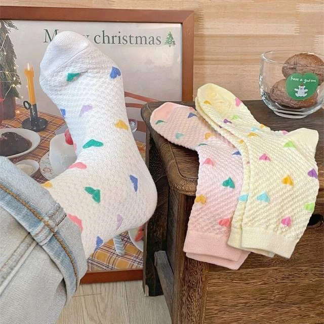 【多彩爱心】春夏新款中筒袜女士防臭吸汗透气不掉根百搭款