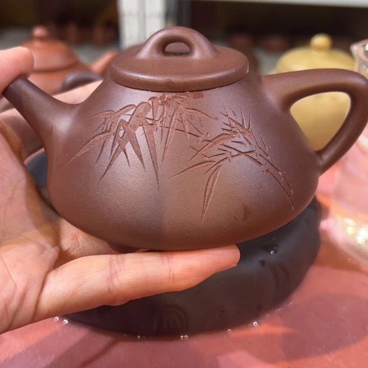 紫砂茶壶刻绘子冶200cv