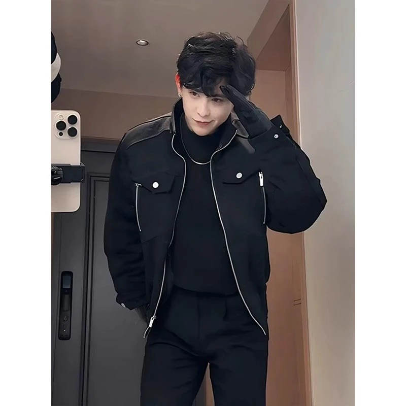 cleanfit黑色蛇年限定夹克外套男秋冬加厚座山蟒重磅帆布短款棉服