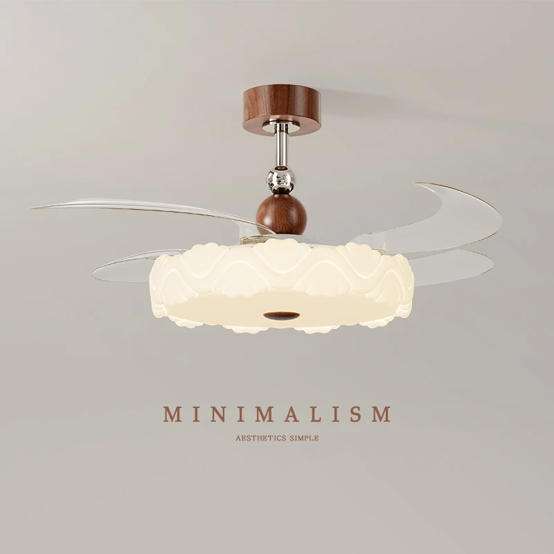 胡桃木色吊扇灯吊扇灯中古风风扇灯客厅餐厅风扇灯护眼中国风灯具