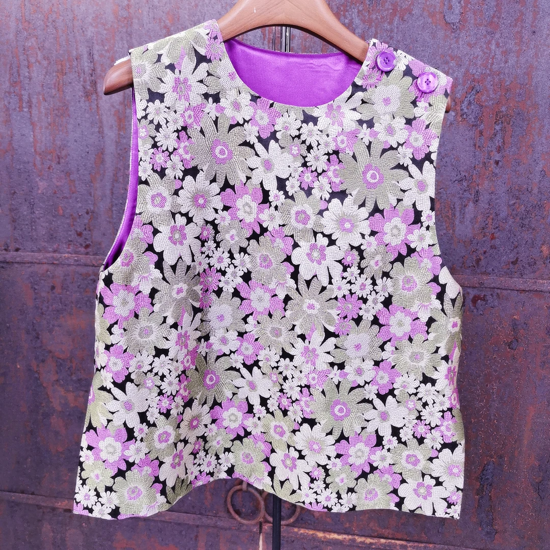 新中式国风时尚网红款桑蚕丝宋锦圆领马甲无袖潮牌马夹HF-666712