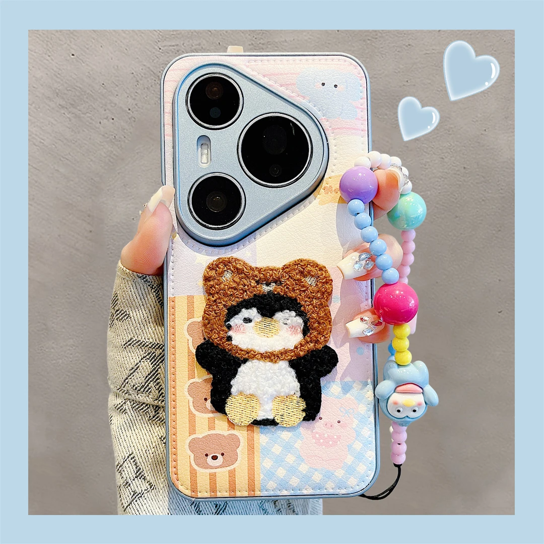 适用华为pura70pro+手机壳70Ultra可爱卡通刺绣企鹅宝宝pura80pro