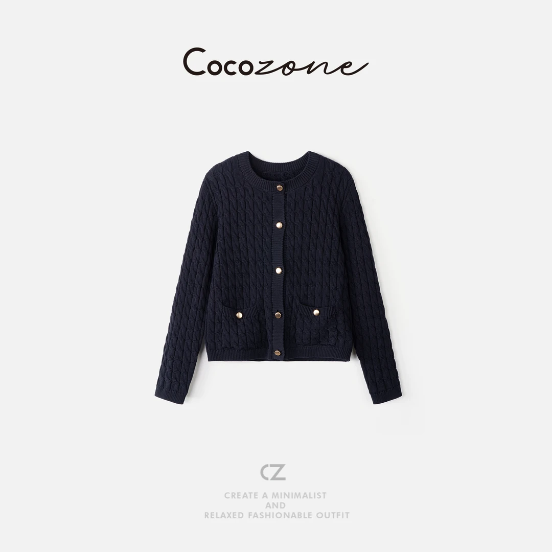 COCO ZONE 刘一一“金扣毛衣”100棉圆领纹理毛织上衣 CD2A2249