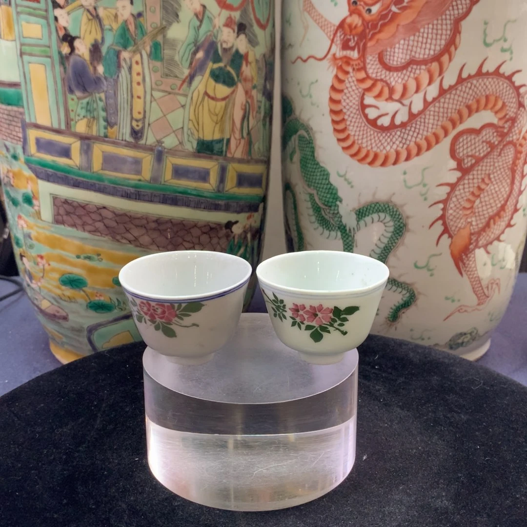 杯子6794瓷器—粉彩花卉纹杯一对