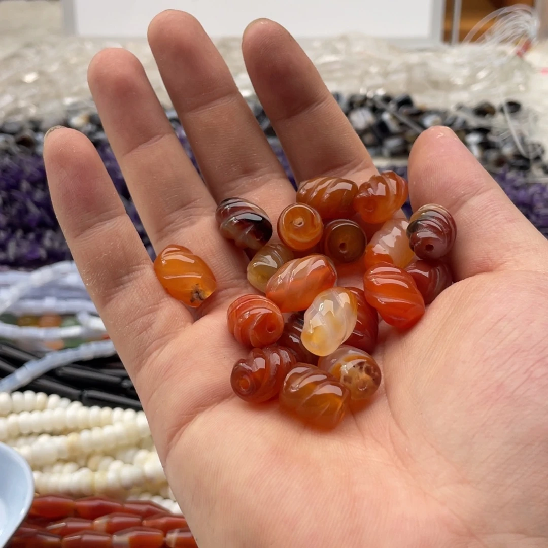 玛瑙/玉髓合金珠宝半成品四个装玛瑙螺纹桶珠11*15mm