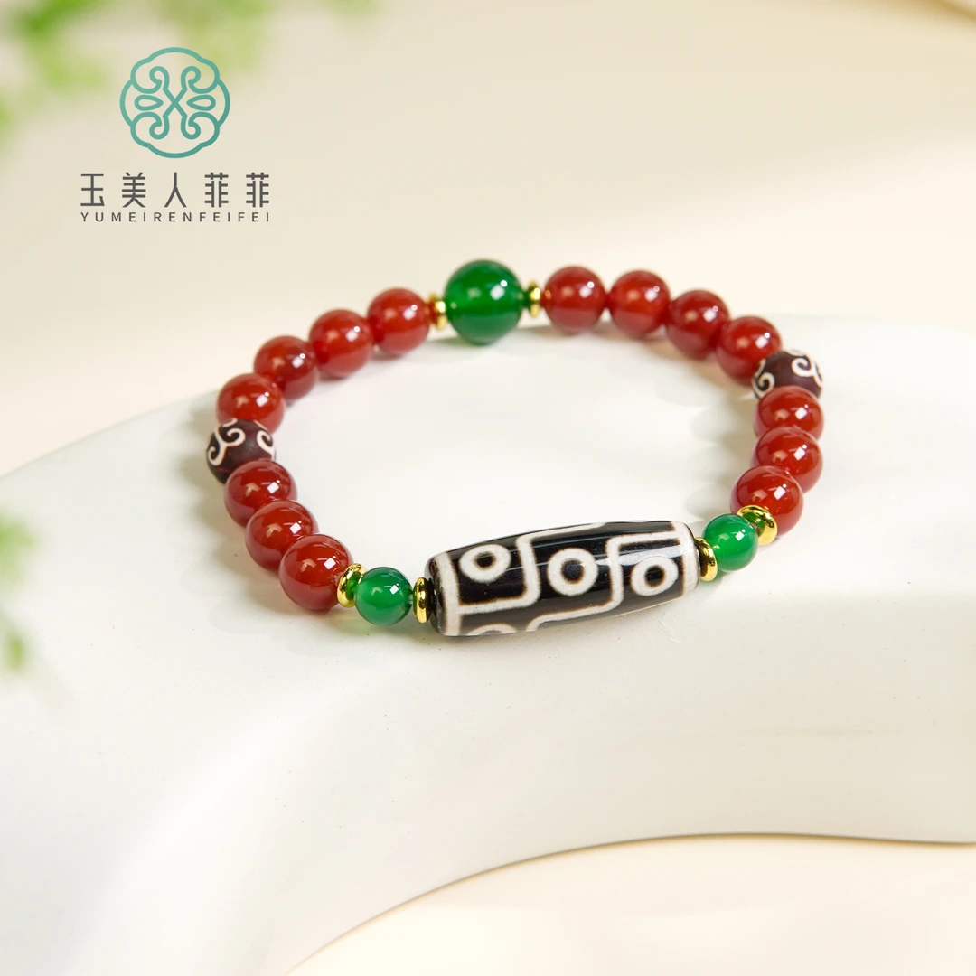 石惑珠宝！玛瑙单圈圆珠手串约8mm/多样性发一