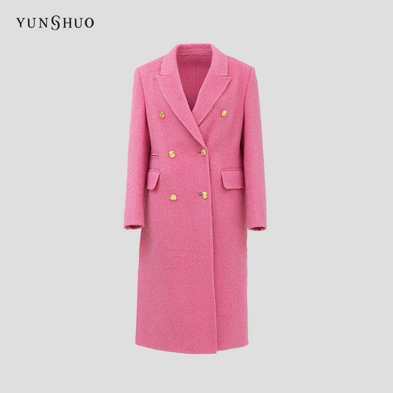 YUNSHUO双面呢大衣女秋冬新款翻领优雅毛呢外套499127