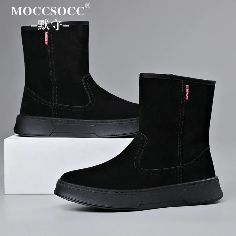MOCCSOCC雪地靴男冬季加绒保暖短靴厚底防滑中筒靴加厚休闲高帮鞋