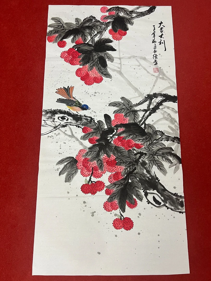 324三尺50*100cm大吉大利荔枝玄关书房客厅现代手工装饰画