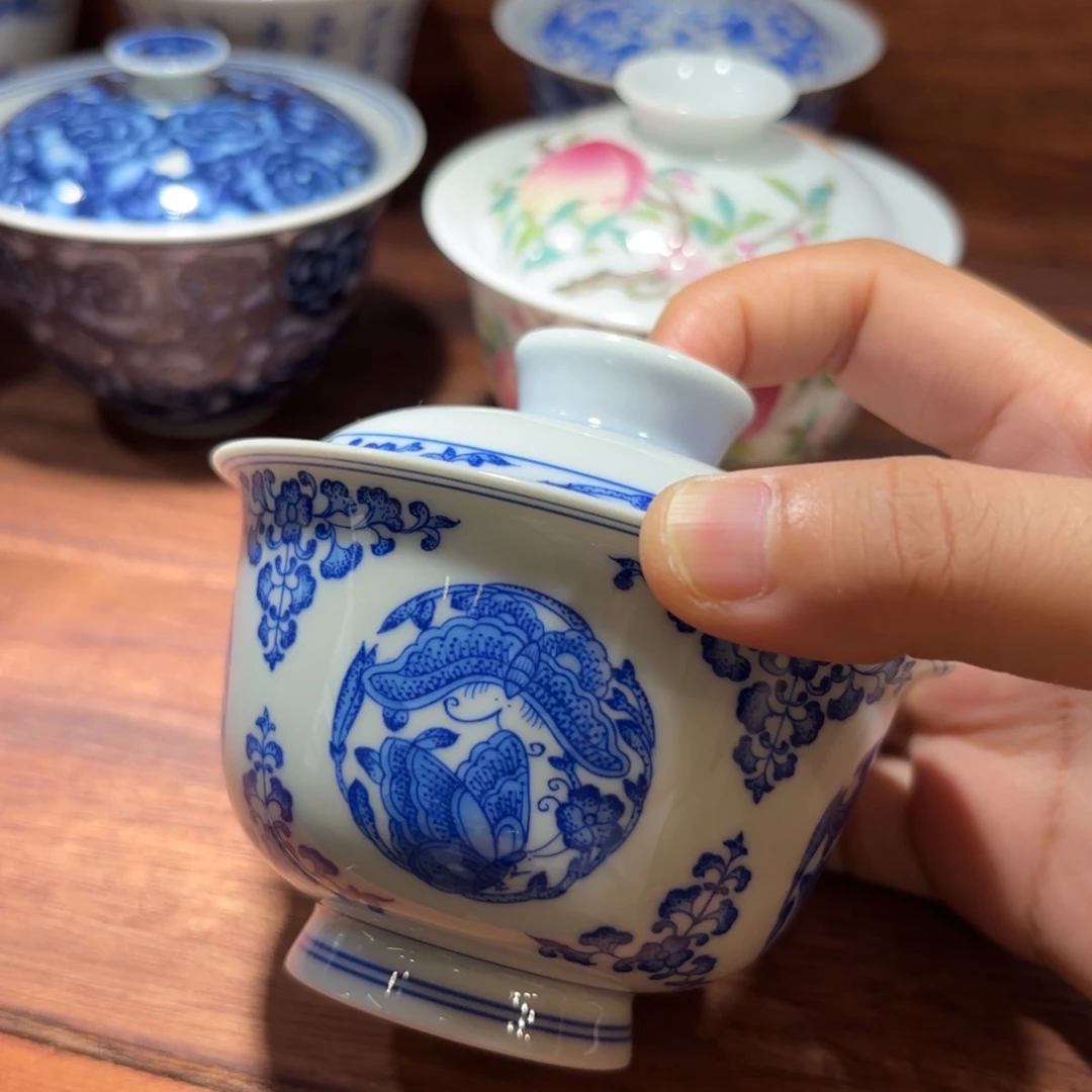 瓷团蝶盖碗 瑕 不退不换……